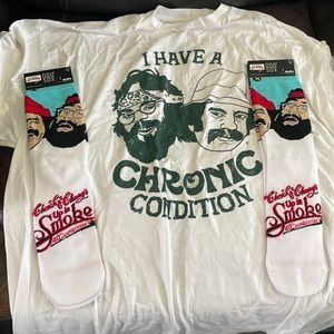 Cheech and Chong shirt and two pairs of socks